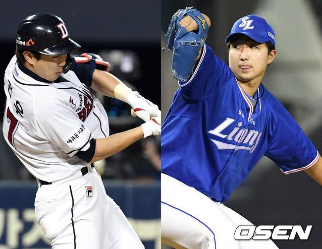 [OSEN=최규한 기자] 두산 박건우(왼쪽), 삼성 최채흥 /dreamer@osen.co.kr