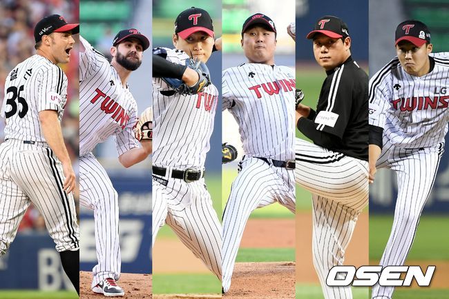 [OSEN=이대선 기자, 민경훈 기자, 박재만 기자, 최규한 기자] LG 윌슨(왼쪽부터), 켈리, 차우찬, 이우찬, 류제국, 임찬규 /sunday@osen.co.kr, rumi@osen.co.kr, pjmpp@osen.co.kr, dreamer@osen.co.kr