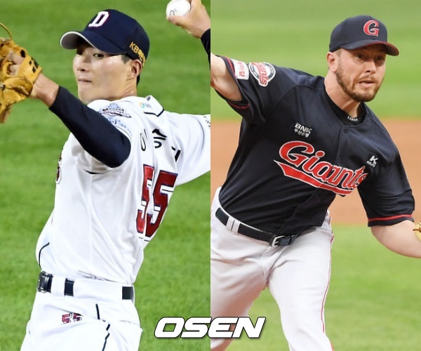 [사진] 두산 이승진(좌)-롯데 아드리안 샘슨(우) / OSEN DB