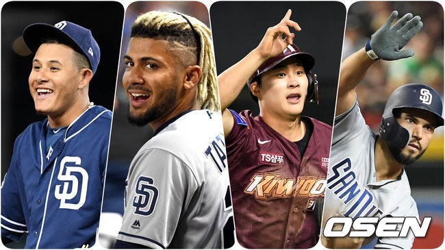 [OSEN=손용호, 지형준, 최규한 기자] 왼쪽부터 매니 마차도, 페르난도 타티스 주니어, 김하성, 에릭 호스머