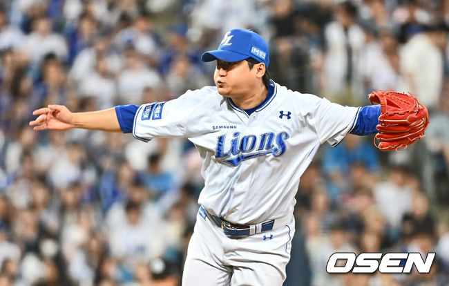 [OSEN=대구, 이석우 기자] 31일 대구삼성라이온즈파크에서 2024 신한 SOL 뱅크 KBO 리그 삼성 라이온즈와 KIA 타이거즈의 경기가 열렸다. 홈팀 삼성은 백정현이 방문팀 KIA는 황동하가 선발 출전했다. 삼성 라이온즈 최지광이 역투하고 있다. 2024.08.31 / foto0307@osen.co.kr