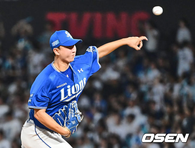 [OSEN=창원, 이석우 기자] 17일 창원NC파크에서 2024 신한 SOL 뱅크 KBO 리그 NC 다이노스와 삼성 라이온즈의 경기가 열렸다. 홈팀 NC는 신민혁이 선발 출전하고 방문팀 삼성 라이온즈는 이호성이 선발 출전했다. 삼성 라이온즈 최채흥이 역투하고 있다. 2024.08.17 / foto0307@osen.co.kr