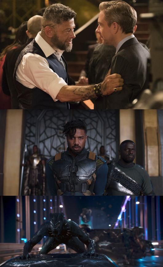 Marvel Studios' BLACK PANTHER<br /><br />L to R: Ulysses Klaue (Andy Serkis) and Everett K. Ross (Martin Freeman)<br /><br />Photo: Matt Kennedy<br /><br />©Marvel Studios 2018