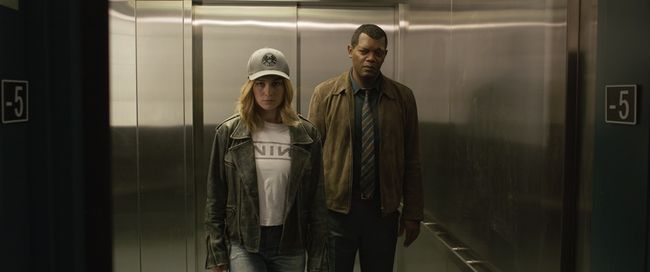 Marvel Studios' CAPTAIN MARVEL</div> <div>L to R: Captain Marvel (Brie Larson) and Nick Fury (Samuel L. Jackson)  </div> <div>Photo: Film Frame</div> <div>©Marvel Studios 2019