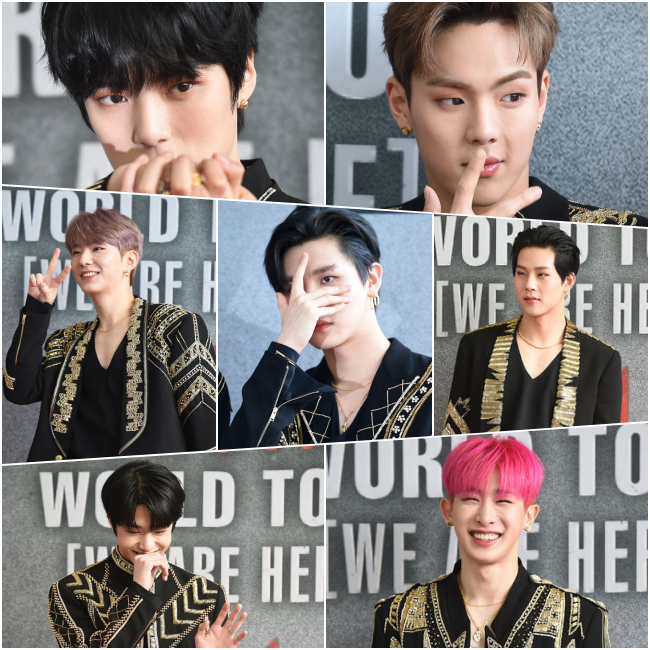 14일 오후 서울 송파구 방이동 올림픽공원 SK올림픽 핸드볼경기장에서 2019 MONSTA X WORLD TOUR ’WE ARE HERE’ IN SEOUL(2019 몬스타엑스 월드투어 '위 아 히어' 인 서울) 콘서트 기자회견이 열렸다. 몬스타엑스가 포토타임을 하고 있다. /지형준 기자 jpnews@osen.co.kr