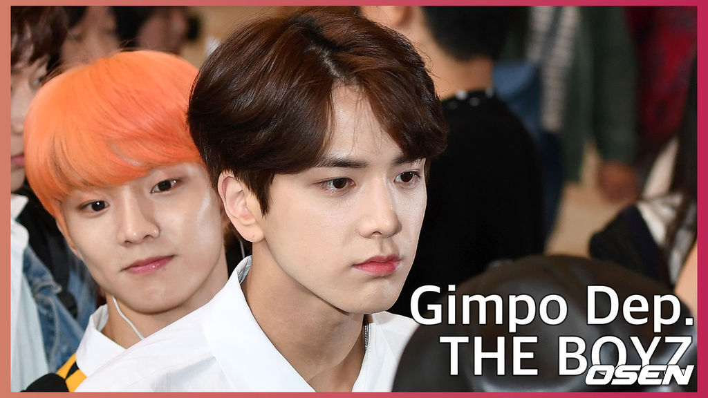 그룹 더보이즈 큐와 영훈이 출국장으로 향하고 있다. /sunday@osen.co.kr