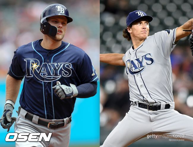 [사진] 탬파베이 오스틴 미도우스(왼쪽), 타일러 글래스노 ⓒGettyimages(무단전재 및 재배포 금지)