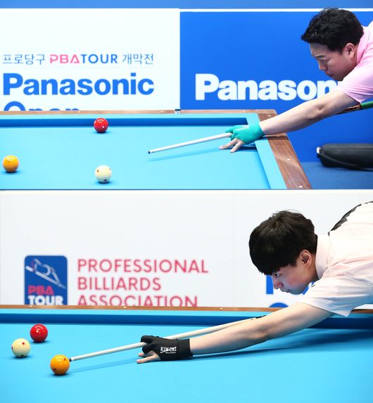 [사진]강동궁(위)과 신정주 /PBA제공