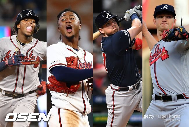 [사진] 애틀랜타 로날드 아쿠나 주니어(왼쪽부터), 아지 알비스, 오스틴 라일리, 마이크 소로카 ⓒGettyimages(무단전재 및 재배포 금지)