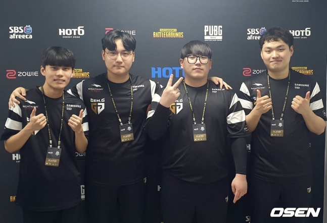 젠지. 왼쪽부터 '로키' 박정영, '에스더' 고정완, '태민' 강태민, '피오' 차승훈.