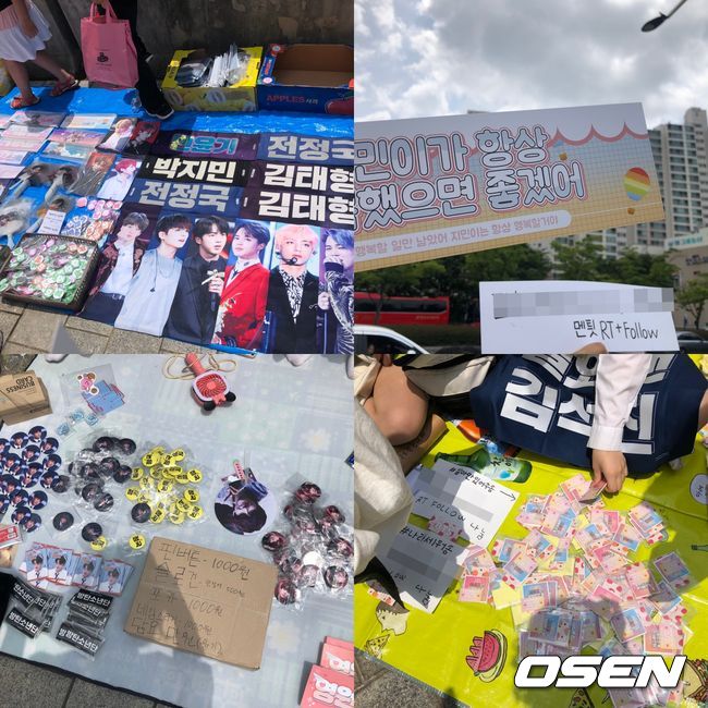 방탄소년단 팬들이 공연장 인근에서 굿즈(기념품)을 사고 팔고 있다. /notglasses@osen.co.kr