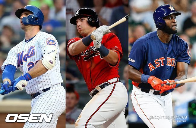 [사진] 뉴욕 메츠 피트 알론소(왼쪽부터), 애틀랜타 브레이브스 오스틴 라일리, 휴스턴 애스트로스 요르단 알바레즈  ⓒGettyimages(무단전재 및 재배포 금지)