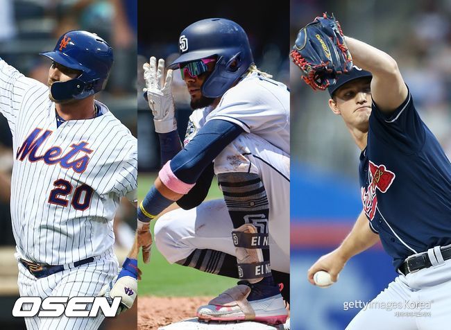[사진] 뉴욕 메츠 피트 알론소(왼쪽부터), 샌디에이고 파드리스 페르난도 타티스 주니어, 애틀랜타 브레이브스 마이크 소로카 ⓒGettyimages(무단전재 및 재배포 금지)