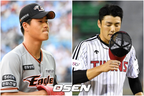 [사진] 한화 박윤철-LG 한선태(오른쪽)