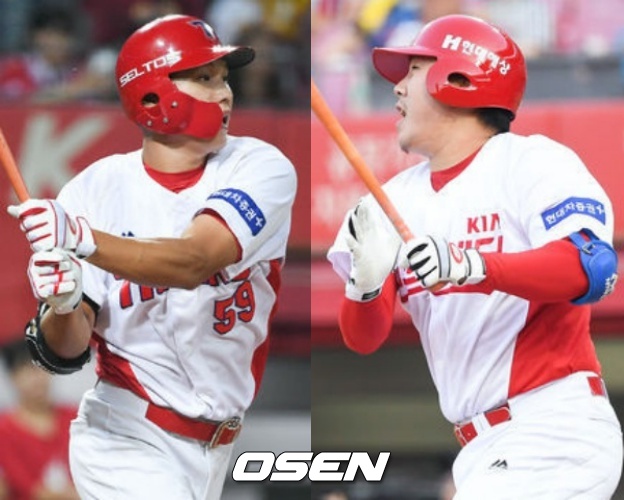 KIA타이거즈 젊은 거포로 주목받고 있는 오선우와 이우성(왼쪽부터)./OSEN DB