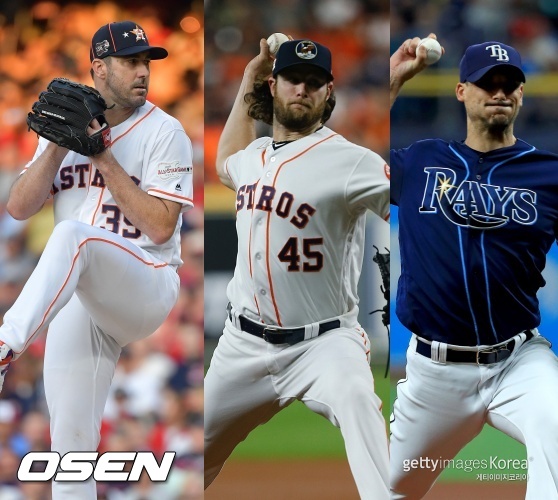 [사진] 휴스턴 애스트로스 저스틴 벌랜더(왼쪽부터), 게릿 콜, 탬파베이 레이스 찰리 모튼. ⓒGettyimages(무단전재 및 재배포 금지)
