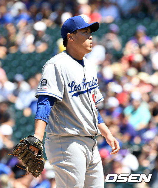 2회말 다저스 류현진이 투구에 앞서 숨을 고르고 있다. /jpnews@osen.co.kr