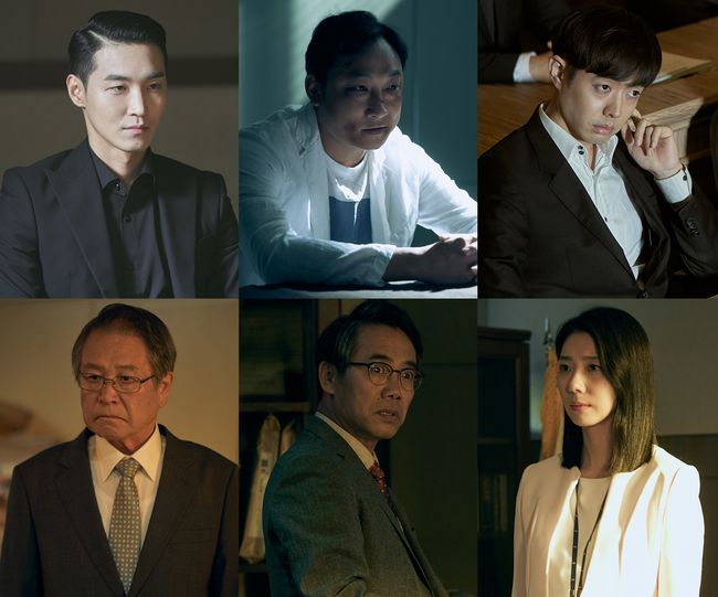 [사진=프로덕션 H, 에프앤 엔터테인먼트 제공] '저스티스'에 출연 중인 장인섭, 양현민, 이강욱, 이호재, 오만석, 김지현 스틸 컷