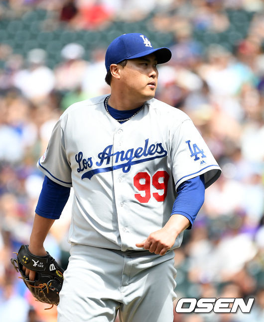 6회말 무사에서 다저스 류현진이 콜로라도 블랙몬을 삼진 처리하고 있다. /jpnews@osen.co.kr