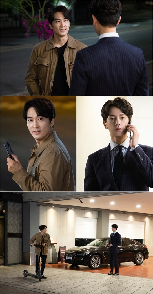 [사진=tvN 제공] '위대한 쇼'에 출연하는 배우 송승헌과 임주환 맞대면 스틸 컷.