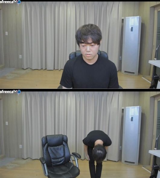 [사진=아프리카TV 방송화면] BJ 감스트가 '성희롱 논란'으로 사과하고 자숙한 지 2개월 여 만에 복귀한 방송에서 30kg 가량 감량한 모습을 보였다.