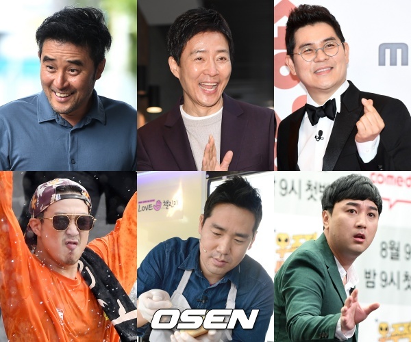 [사진=OSEN DB] 배우 최민수(왼쪽 위부터 시계방향)와 최수종, 코미디언 김용만과 황제성, 세프 샘킴, 가수 겸 방송인 하하 등이 '극한식탁' 출연진이 러브콜을 보낸 희망 남편들로 뽑혔다.