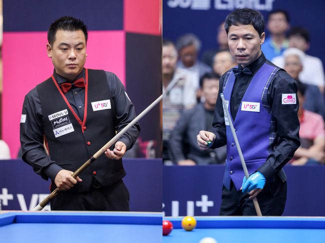 [사진]조재호(왼쪽)와 허정한 /대한당구연맹