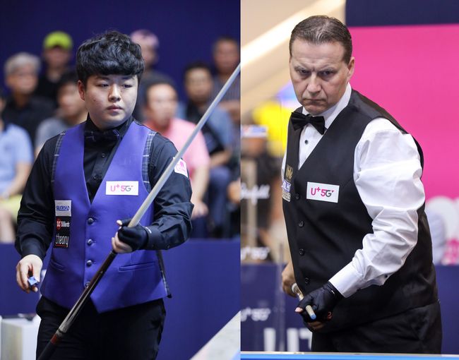 [사진]조명우(왼쪽)와 에디 멕스 /대한당구연맹