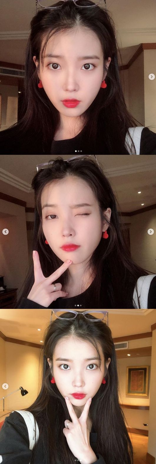 [사진=아이유 SNS] 가수 겸 배우 아이유가 '호텔 델루나' 팬들을 위해 추석 인사를 남기며 셀카를 공개했다.