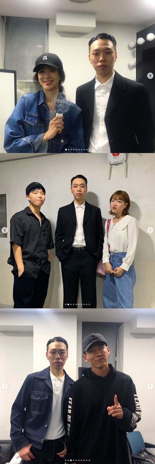 [사진=비와이 SNS] 래퍼 비와이가 공개한 단독 콘서트 '더 무비스타'를 찾아온 스타 관객들 정려원, 악뮤, 션(위부터).