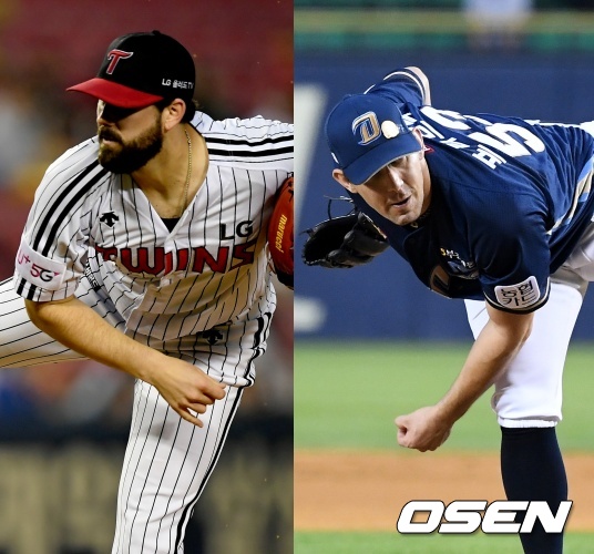 LG 트윈스 켈리(왼쪽), NC 다이노스 프리드릭. / ksl0919@osen.co.kr, jpnews@osen.co.kr