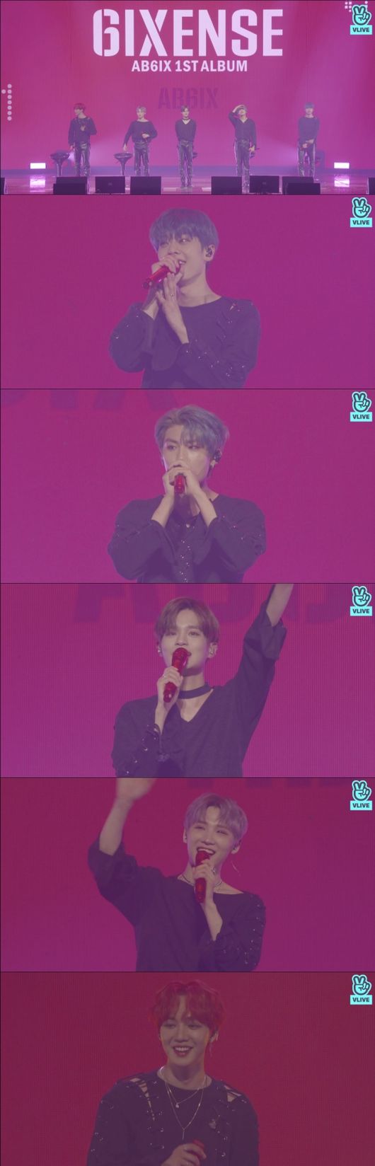 [사진=V라이브 화면] AB6IX 정규 1집 '식스센스' 팬 쇼케이스 생중계 현장.