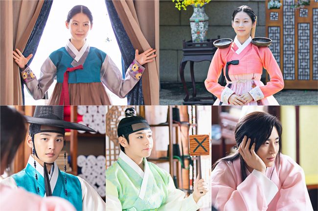 [사진=JP E&M, 블러썸스토리 제공] '조선혼담공작소 꽃파당'에 출연하는 공승연(위), 김민재(아래 왼쪽부터), 박지훈, 변우석 스틸 컷.