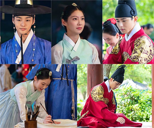 [사진=JP E&M, 블러썸스토리 제공] '조선혼담공작소 꽃파당' 10회 김민재, 공승연, 서지훈 풍등 씬 스틸 컷.