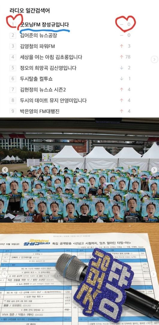 [사진=JTBC 제공] 장성규가 공개한 '굿모닝FM 장성규입니다' 라디오 검색어 1위 순위 및 첫 공개방송 현장과 큐시트.