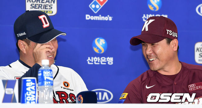 두산 김태형 감독과 키움 장정석 감독이 참석해 대화를 나누고 있다. /dreamer@osen.co.kr