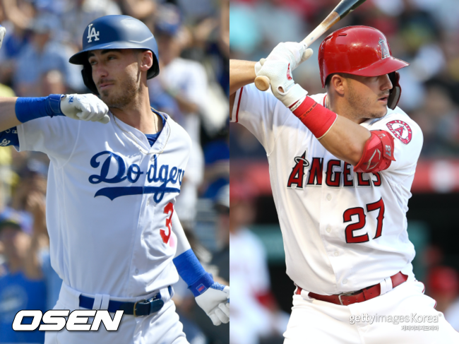 [사진] LA 다저스 코디 벨린저(왼쪽), LA 에인절스 마이크 트라웃. ⓒGettyimages(무단전재 및 재배포 금지)