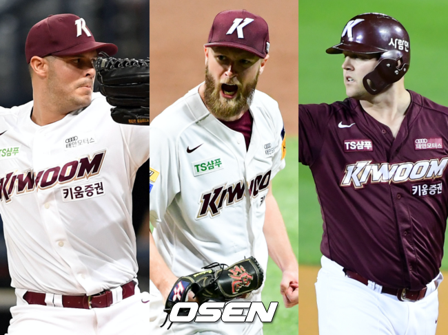키움 히어로즈 브리검(왼쪽부터), 요키시, 샌즈.