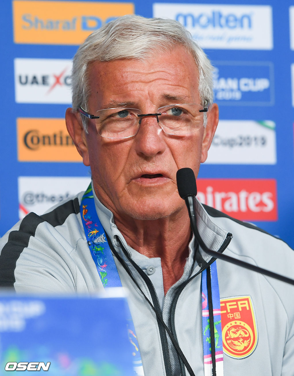 2019 아시아축구연맹(AFC) 아시안컵 C조 조별리그 한국과 중국의 최종전을 하루 앞둔 15일(현지시간) 아랍에미리트 아부다비 알냐한 스타디움(Al Nahyan Stadium)에서 진행된 공식 기자회견에서 중국 리피 감독이 질문에 답하고 있다. / soul1014@osen.co.kr