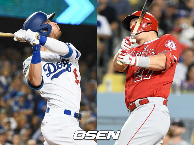 LA 다저스 코디 벨린저(왼쪽), LA 에인절스 마이크 트라웃.