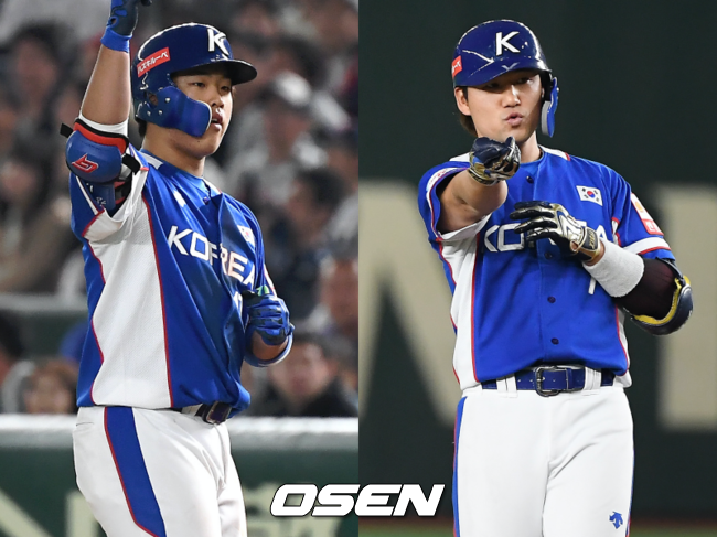 한국 강백호(왼쪽), 김상수.