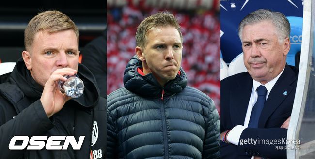 [사진] 왼쪽부터 에디 하우, 율리안 나겔스만, 카를로 안첼로티 /ⓒGettyimages(무단전재 및 재배포 금지)