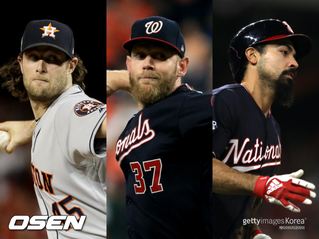 [사진] 게릿 콜(왼쪽부터), 스티븐 스트라스버그, 앤서니 랜던. ⓒGettyimages(무단전재 및 재배포 금지)