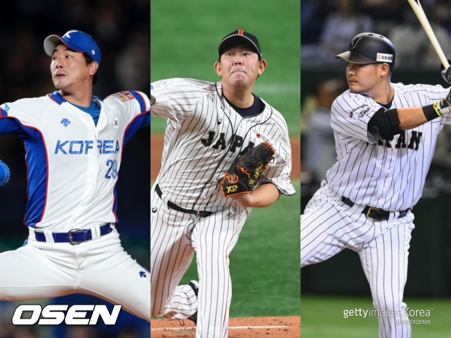 [사진] 김광현(왼쪽부터), 야마구치 슌, 쓰쓰고 요시모토 ⓒGettyimages(무단전재 및 재배포 금지)