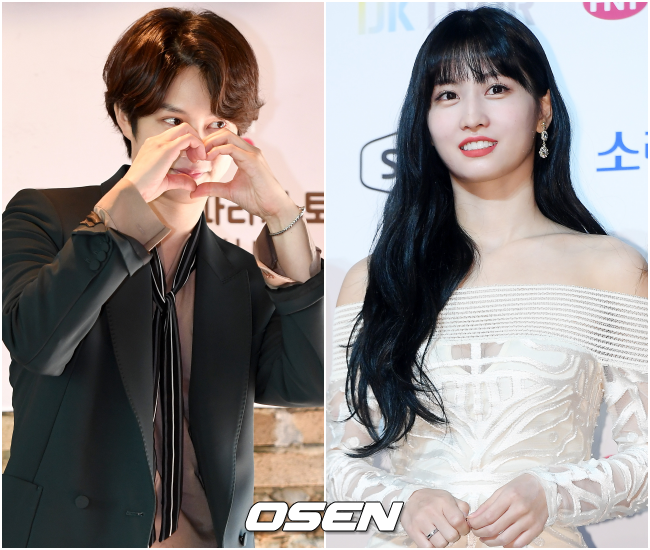 열애를 인정한 그룹 슈퍼주니어 멤버 김희철(왼쪽)과 트와이스 모모(오른쪽), OSEN DB.