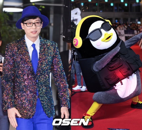 [사진=OSEN 박준형 기자, 이대선 기자] 유산슬(왼쪽)과 펭수(오른쪽)가 '2019 MBC 방송연예대상'에서 만났다.