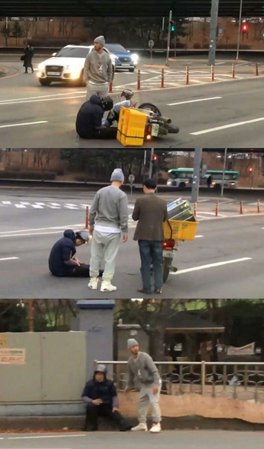 [사진=유튜브 화면] 크라운제이가 2020년 1월 1일 경기도 수원시 모처에서 발생한 교통사고 현장을 수습하며 선행으로 화제를 모으고 있다.