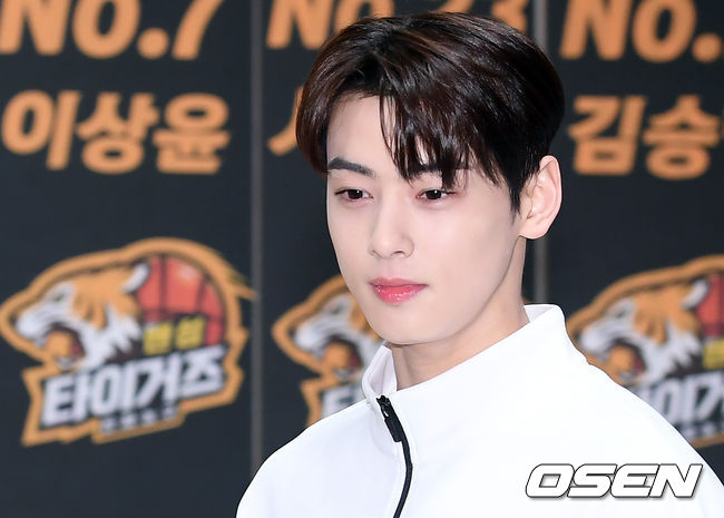 9일 오후 서울 양천구 목동 SBS 에서 SBS 새 예능 ‘진짜 농구, 핸섬타이거즈’ 제작발표회가 열렸다.그룹 아스트로 차은우가 입장하고 있다. /cej@osen.co.kr