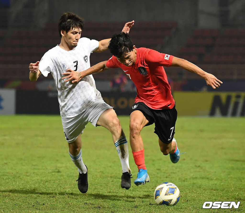 한국은 3연승으로 승점 9, 조 1위를 확정했다. 한국은 오는 19일 탐마삿 스타디움에서 D조 2위와 8강 맞대결을 치른다.한국 정우영이 드리블을 하고 있다. /youngrae@osen.co.kr