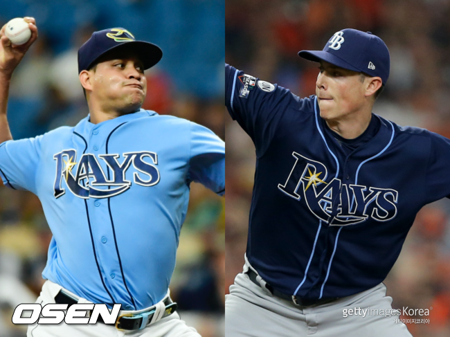 [사진] 탬파베이 레이스 요니 치리노스(왼쪽), 라이언 야브로. ⓒGettyimages(무단전재 및 재배포 금지)
